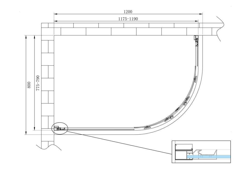 Box doccia 6 mm angolare curvo semicircolare profilo cromo reversibile H.190 80x120 sinistro piatto incluso