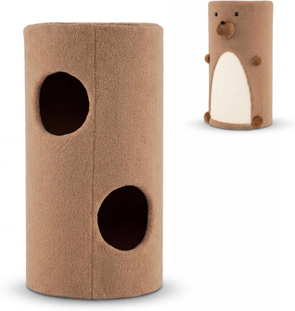 Casa per Gatti a 2 Piani per Gatti da Interno, Cuccia per Gattini a 2 Livelli con Tappetino in Sisal per Graffiare, Grotta Nascosta, Letto Coperto, Cuccia per Gatto Moderno a Forma di Orso