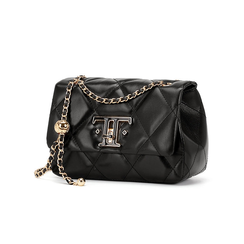 Nuova borsa a tracolla in vera pelle con fibbia.
