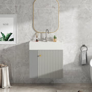 Mobile sottolavabo sospeso con lavabo ceramico e finitura grigio bianco per piccoli bagni