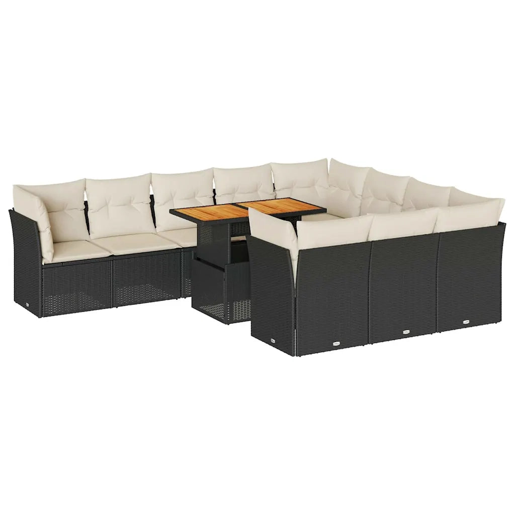 vidaXL Set Divani da Giardino 11 pz con Cuscini in Polyrattan Nero