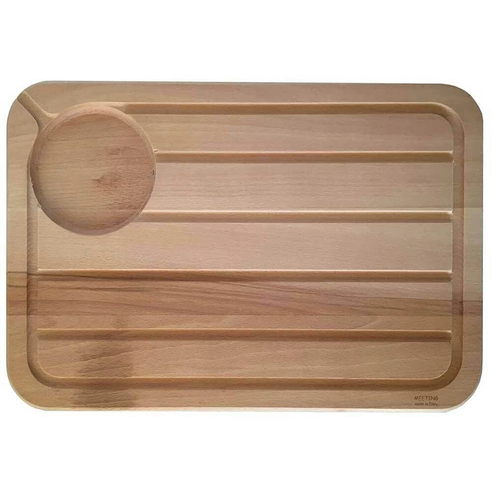 Tagliere Vassoio in Legno di Faggio per Carne con Porta Salse e Piedini 45x30cm