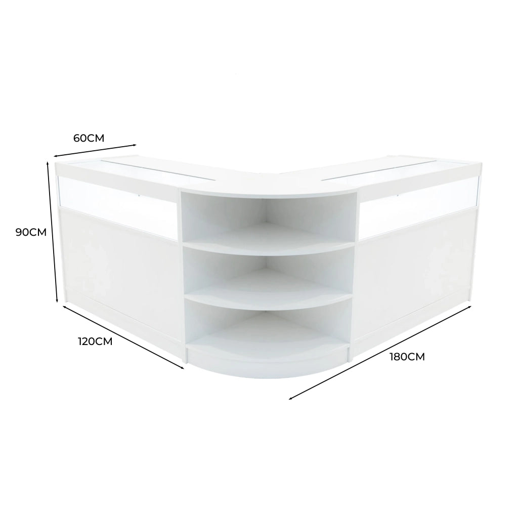 Set Bancone Bianco Theseus LED B1200 LM60 con Serratura e Vetrina Espositiva