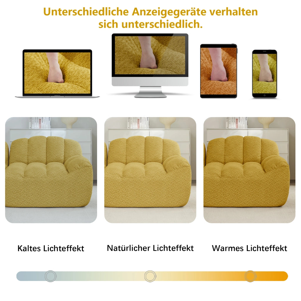 Divano modulare senza struttura con seduta ergonomica e cuscini profondi per soggiorno in pile granulato giallo