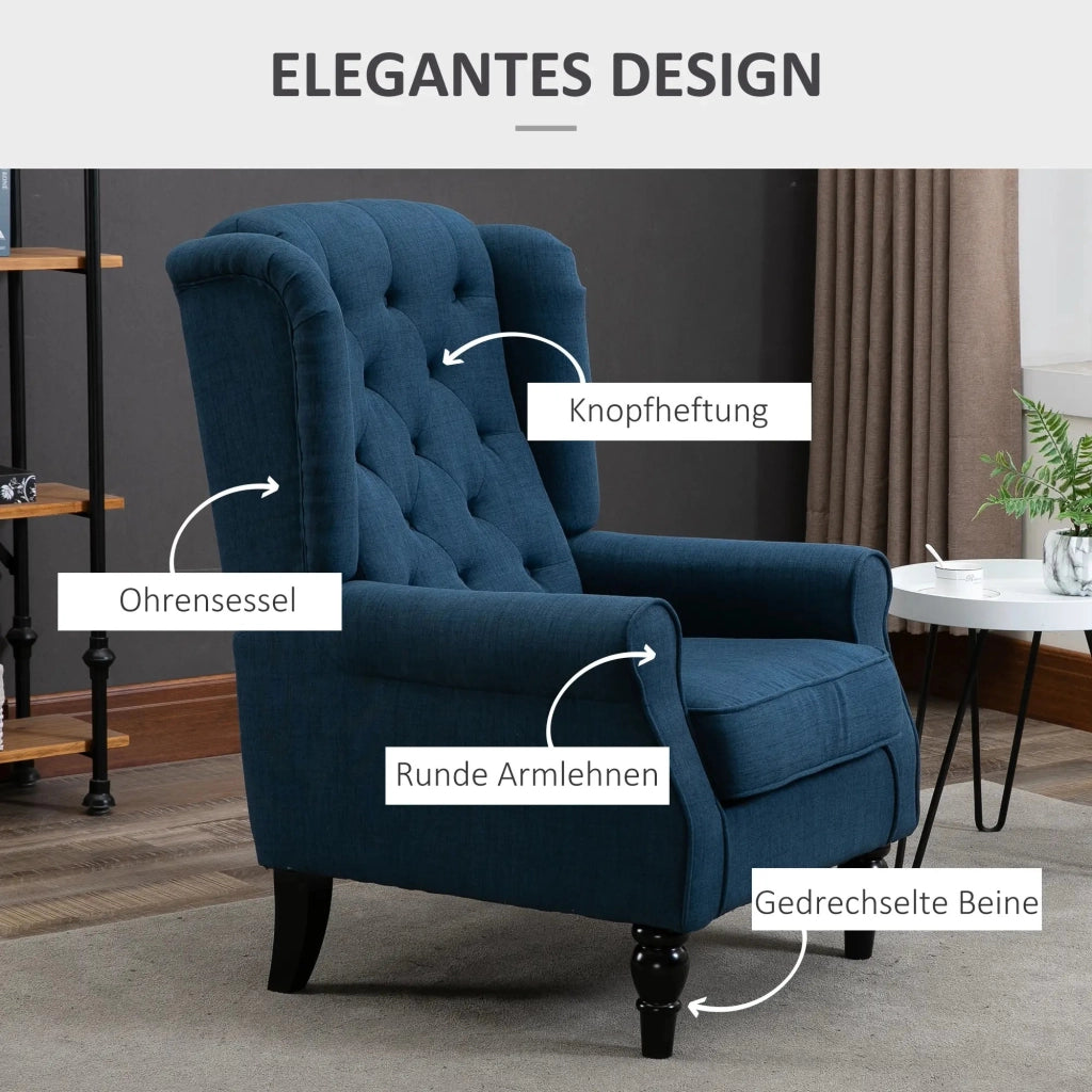 POLTRONA con schienale alto e bottoni 74 x 86 x 102 cm Poliestere Blu