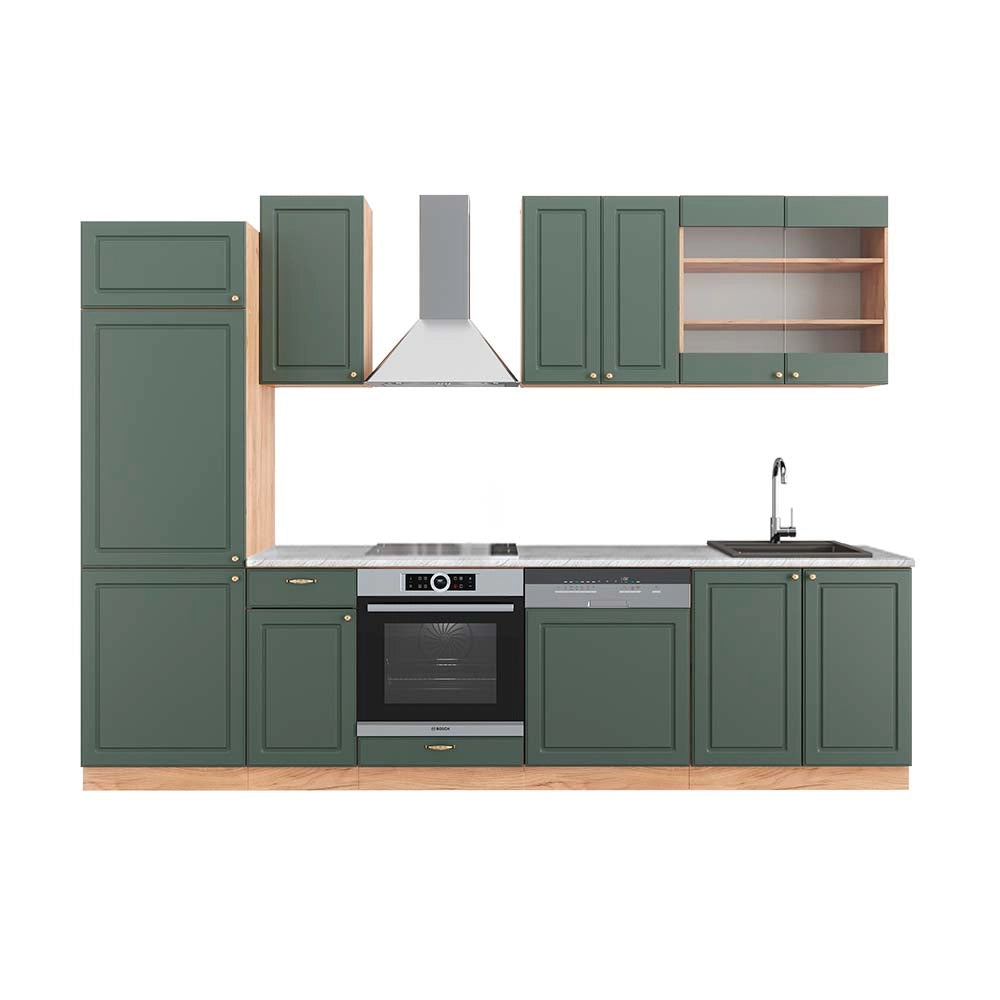 Cucina componibile Fame-Line Verde-oro rustico/Rovere dorato 300 cm, PL Marmo Vicco