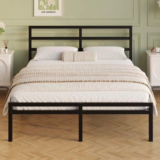 Struttura letto in metallo 140 x 190 cm - Testiera/Scatola dei piedi - Spazio di stoccaggio 26,2 cm - Montaggio facile - Silenzioso - Letto