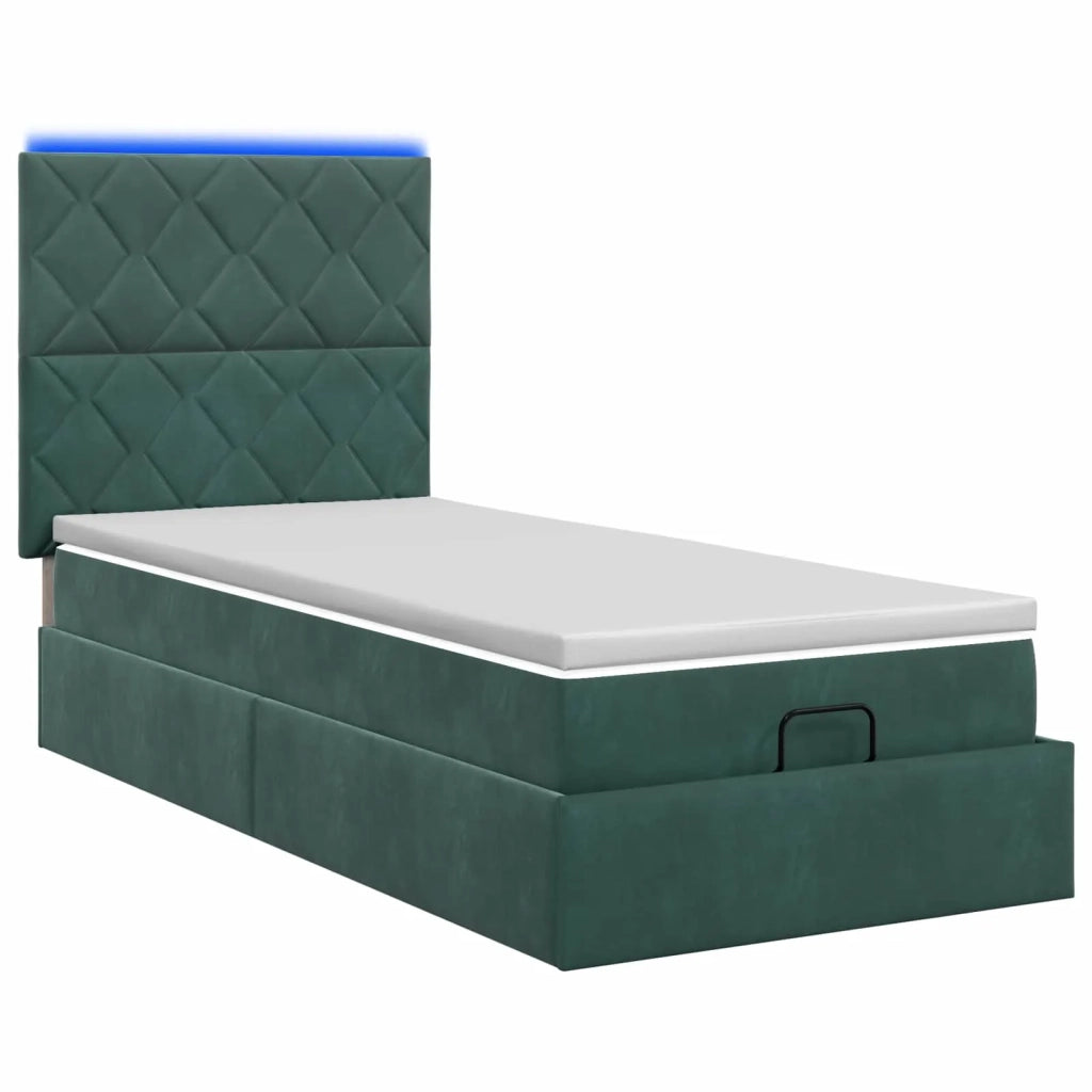 Letto Ottomano con Materasso e LED Verde Scuro 100 x 200 cm 3458358