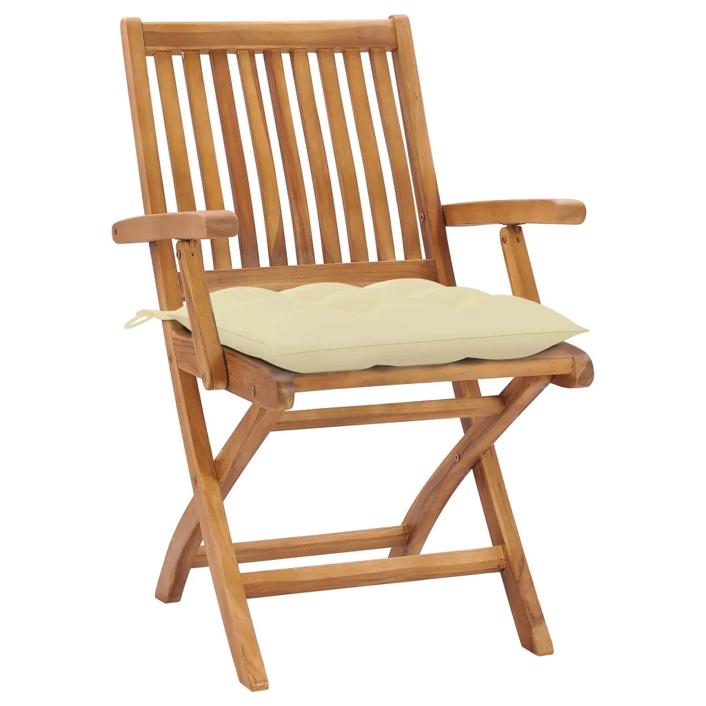 Sedie da Giardino 2 pz Cuscini Bianco Crema in Massello di Teak 3062423