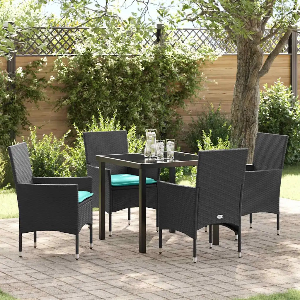 Set di tavolo e sedie con cuscino 5 pcs Nero Rattan in PE 3379836