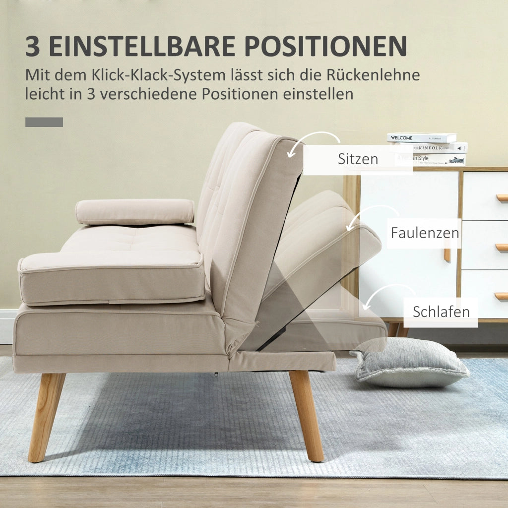Divano letto 3 posti con tavolino ribaltabile schienale regolabile e seduta ampia per soggiorno in poliestere beige