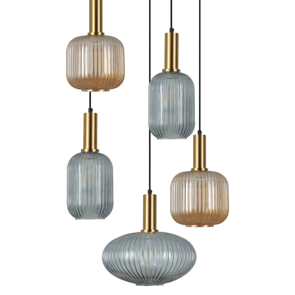 LÚZETE - LAMPADA DA SOFFITTO 5 LUCI COMBINATE PARALUMI AMBRA/FUMÉ Ø70 E27 SHELBY