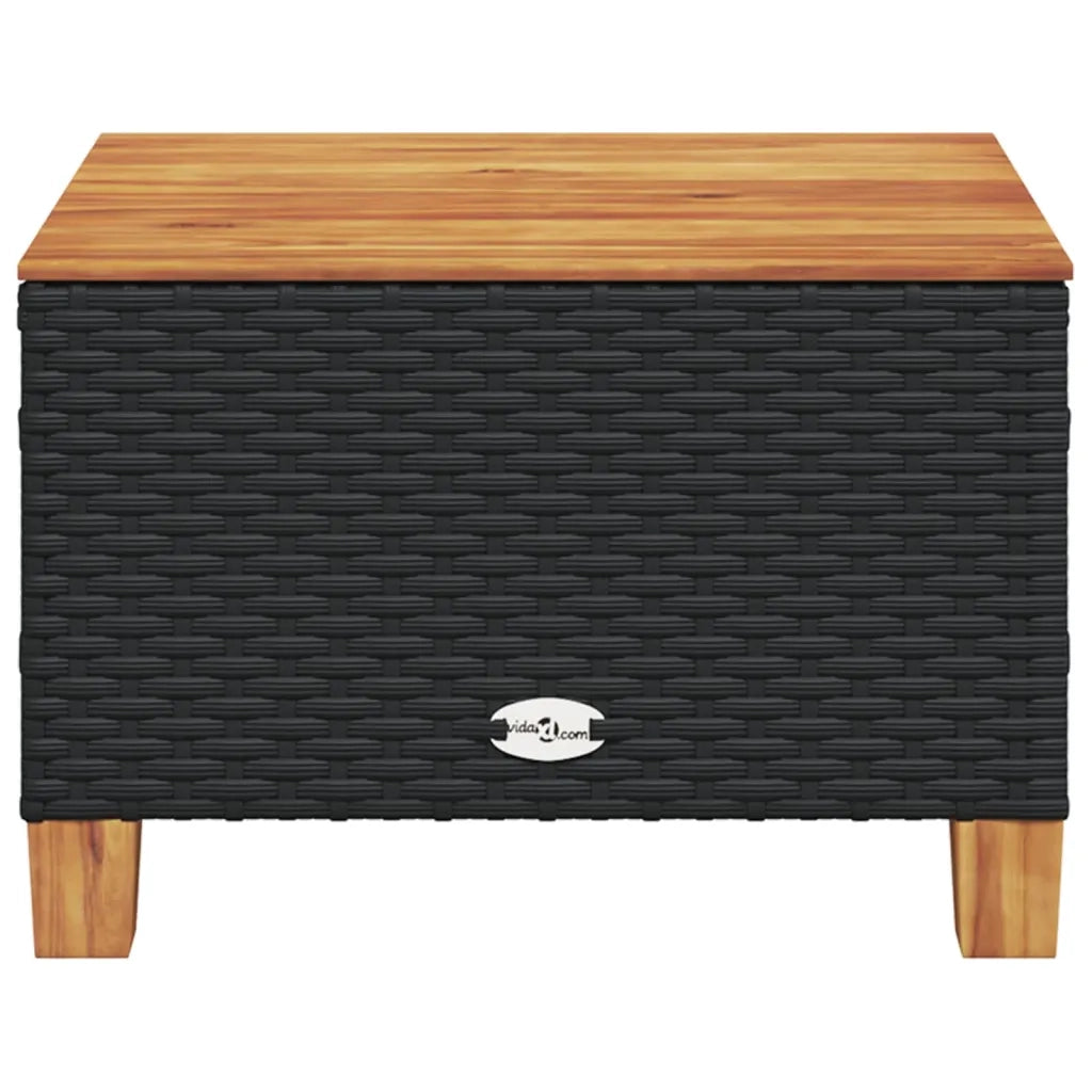 Tavolo da Giardino Nero 55x55x36cm in Polyrattan e Legno Acacia