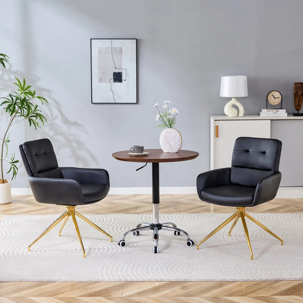 SEDIA Girevole 360° 85 cm PU Nero e Metallo Oro Set da 2 pezzi