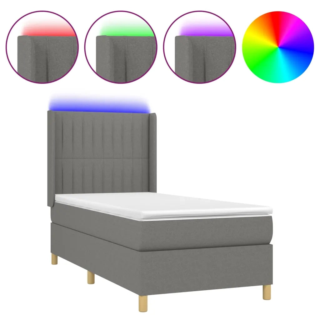 Letto a Molle Materasso e LED Grigio Scuro 100x200cm in Tessuto 3139014