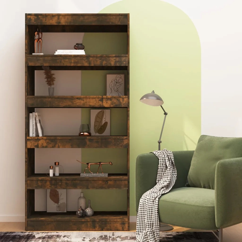 Libreria Divisorio-Scaffale per Libri-Mobile di Stoccaggio Rovere Fumo 80x30x166 cm in Truciolato
