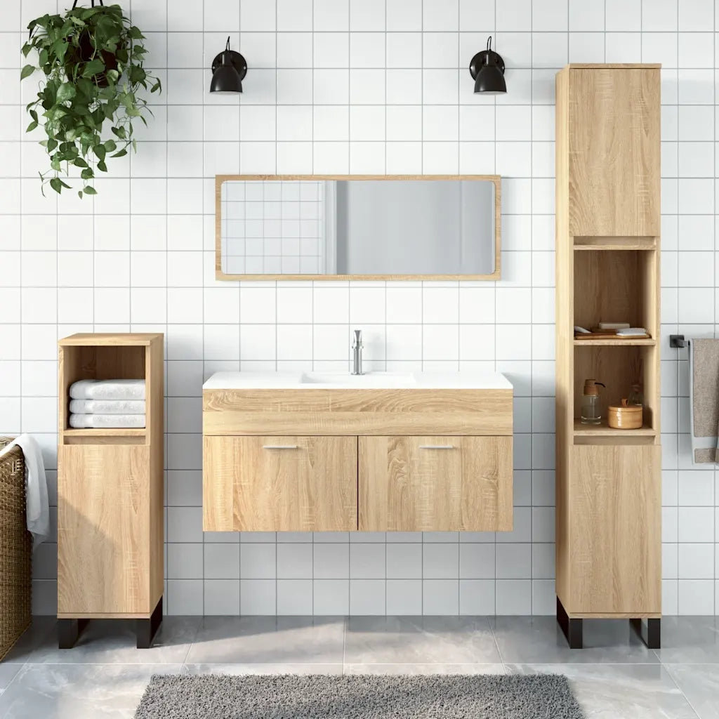 Mobile da Bagno con Specchio Rovere Sonoma in Legno Multistratocod mxl 82184