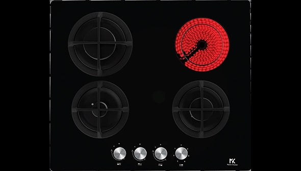 Master KIT_chen MKMC 603C101-PR C BK - Piano cottura a gas da incasso, 60 cm, 3 fuochi, griglie in ghisa, accensione integrata, valvola di sicurezza, vetro temperato nero