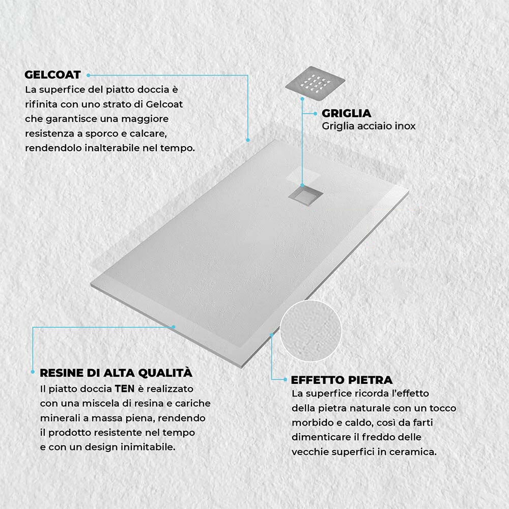 Piatto doccia 80x100 in marmoresina effetto pietra beige riducibile Ten