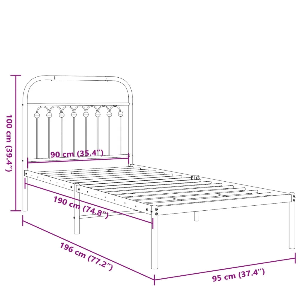 Giroletto con Testiera-Struttura Letto con testiera Metallo Bianco 90x190 cm 328242