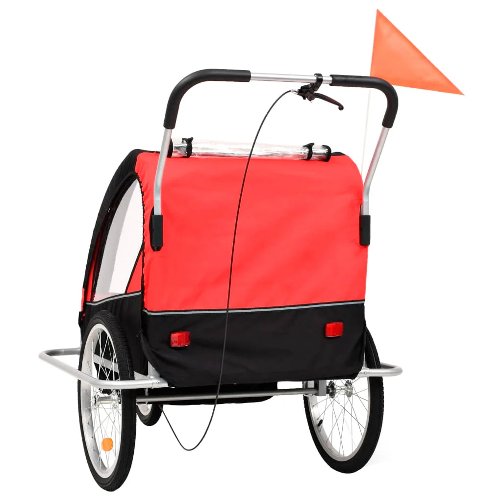 Rimorchio per bicicletta e passeggino 2 in 1 per bambini tessuto Oxford + telaio in acciaio rosso e nero 02_0004480