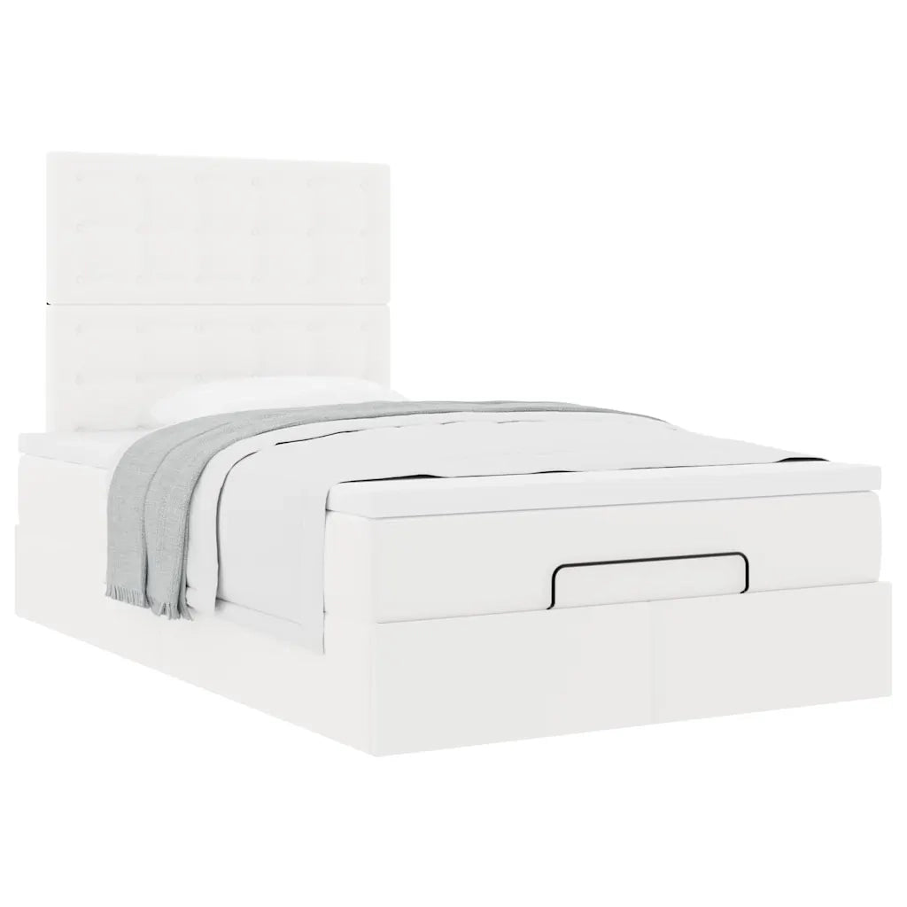 Struttura Letto Pouf con Materasso Bianco 120x200 cm Similpelle 3312997