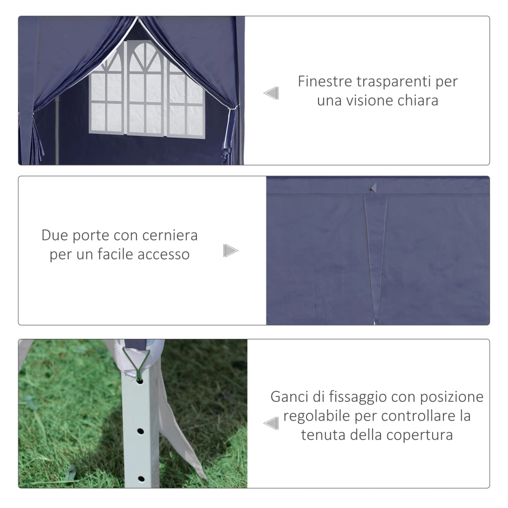 Gazebo 6x3 m Pieghevole da Giardino, in Acciaio e Poliestere con 6 Pannelli Laterali, Blu