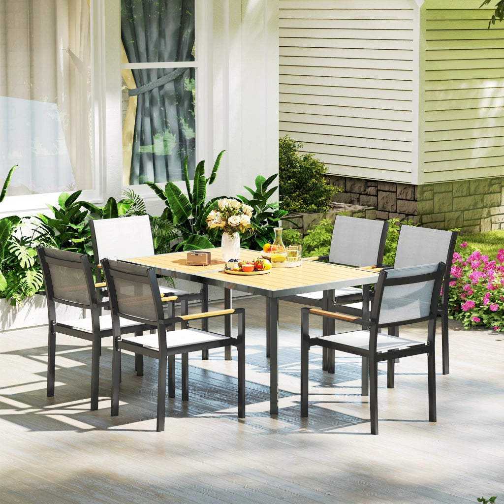 Tavolo da pranzo per giardino 6 persone con piano effetto legno ¨C zephmum ¨C 150x90x72 cm