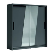 Armadio con 2 porte scorrevoli e specchio obliquo 205 cm - grigio grafite - Collezione BAHIA