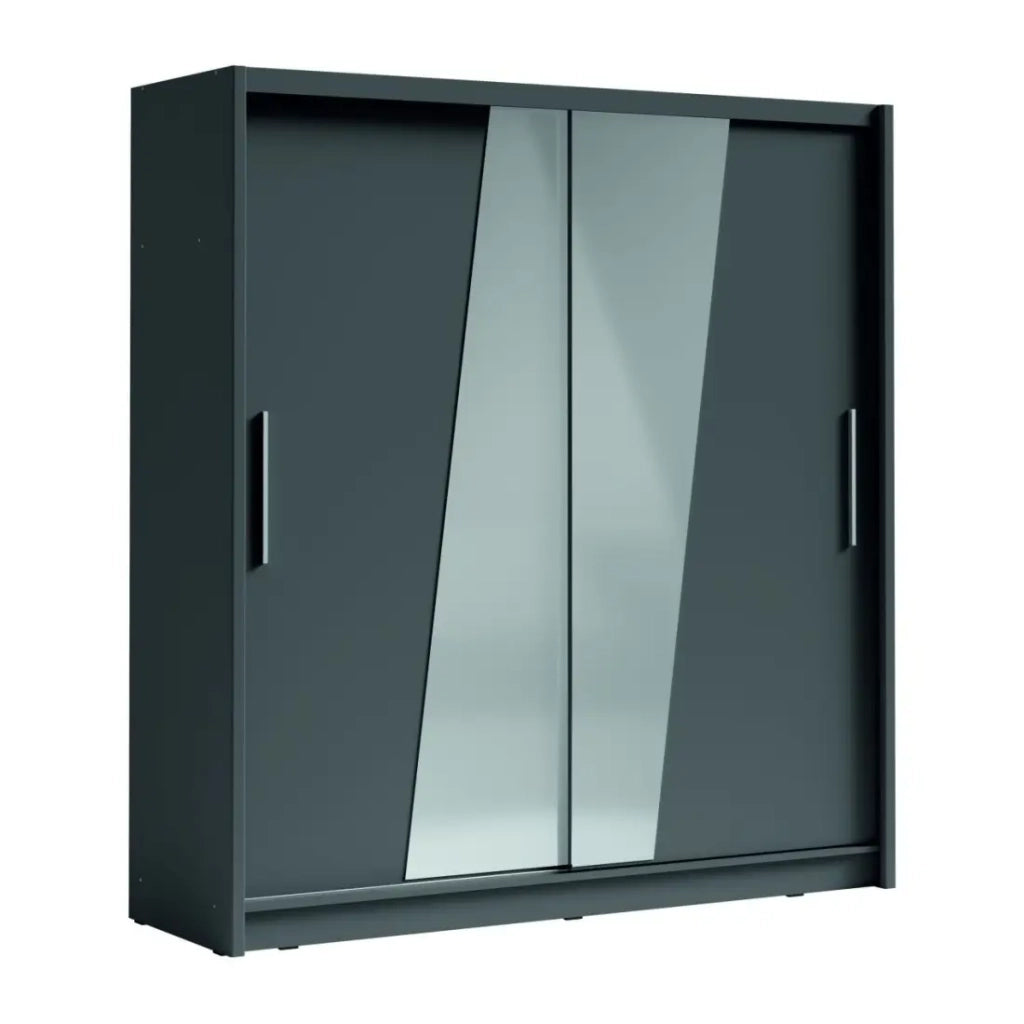 Armadio con 2 porte scorrevoli e specchio obliquo 205 cm - grigio grafite - Collezione BAHIA