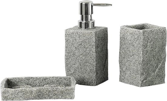 Accessori per la camera da bagno - Scatola per sapone Tappo per spazzolino da denti Dispensatore di sapone - Grigio Pietra granito