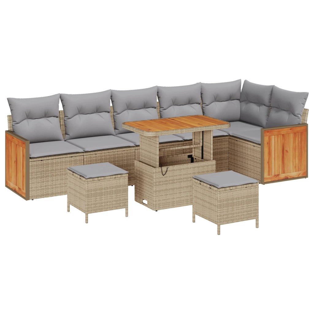 Set di Divani da Giardino  9 Pezzi con Cuscini Beige Polyrattan Acacia