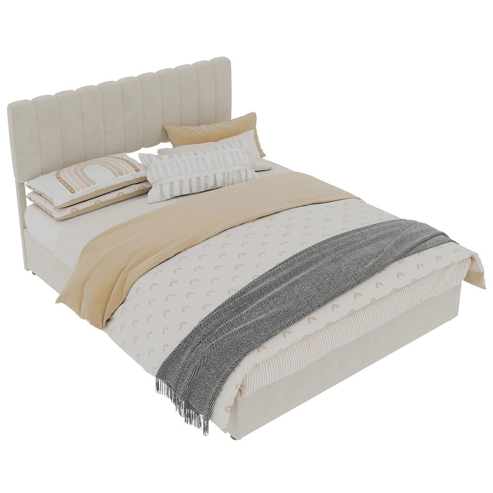Letto Contenitore Imbottito con Testiera ¨C MINIMAL ¨C Beige 140x200