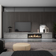 Mobile TV Soggiorno, 368x35x45, Camino elettrico XXL, grigio cemento RF3682