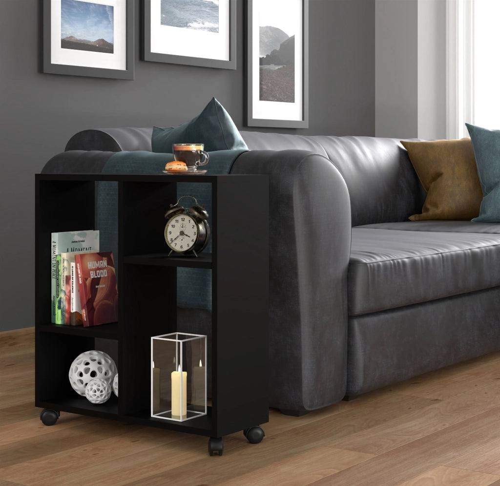 MOBILE TAVOLINO CON RUOTE PORTA PC COMODINO UFFIO CASA NERO OPACO 65x60x20cm TRASCO