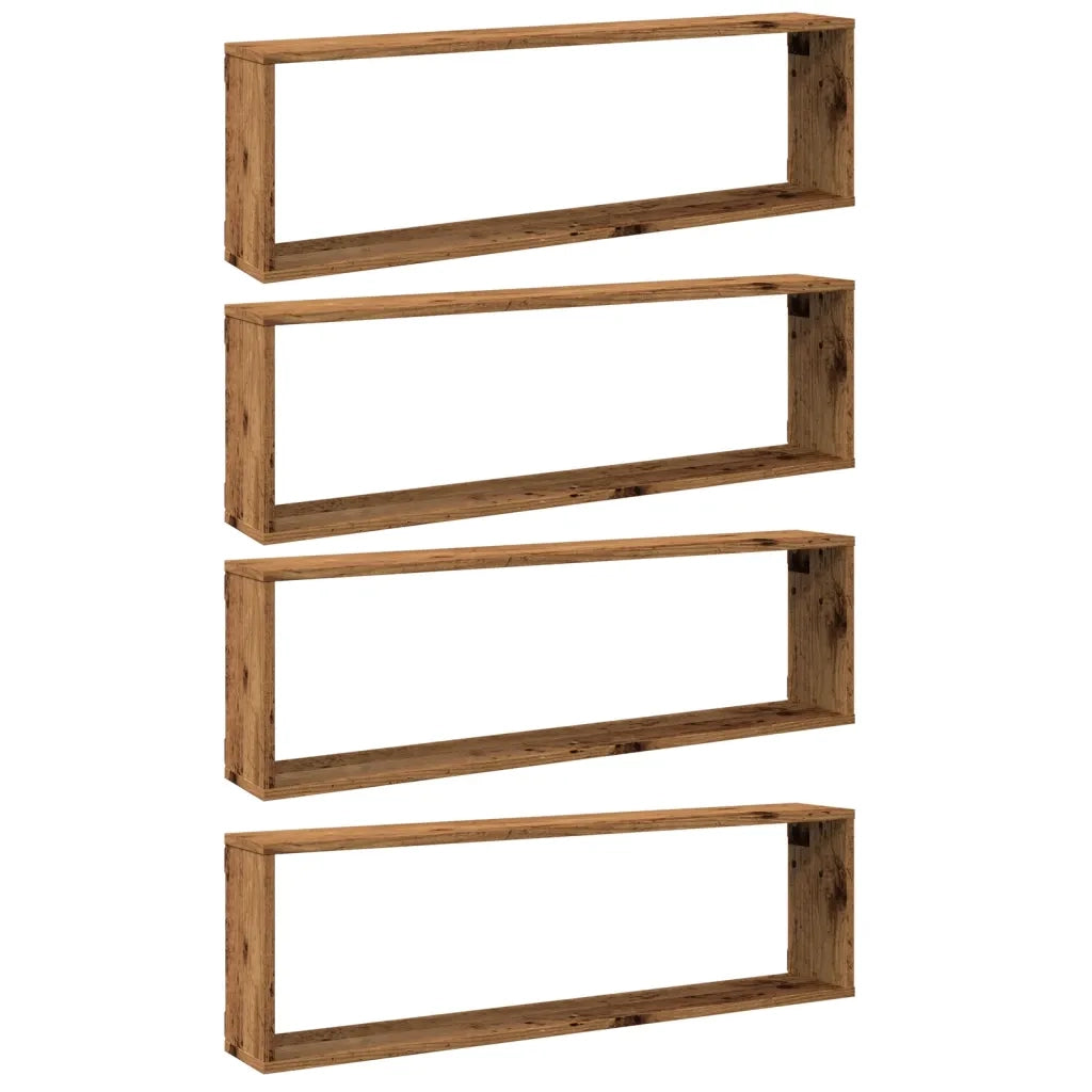 Mensole Parete a Cubo 4 pz Legno Vecchio 100x15x30cm Truciolato 856583