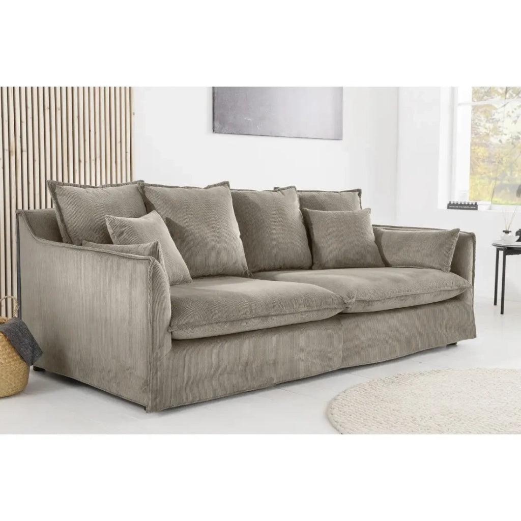 Divano dritto KALIA - Tessuto a costine beige grigio - 3 posti - Stile contemporaneo