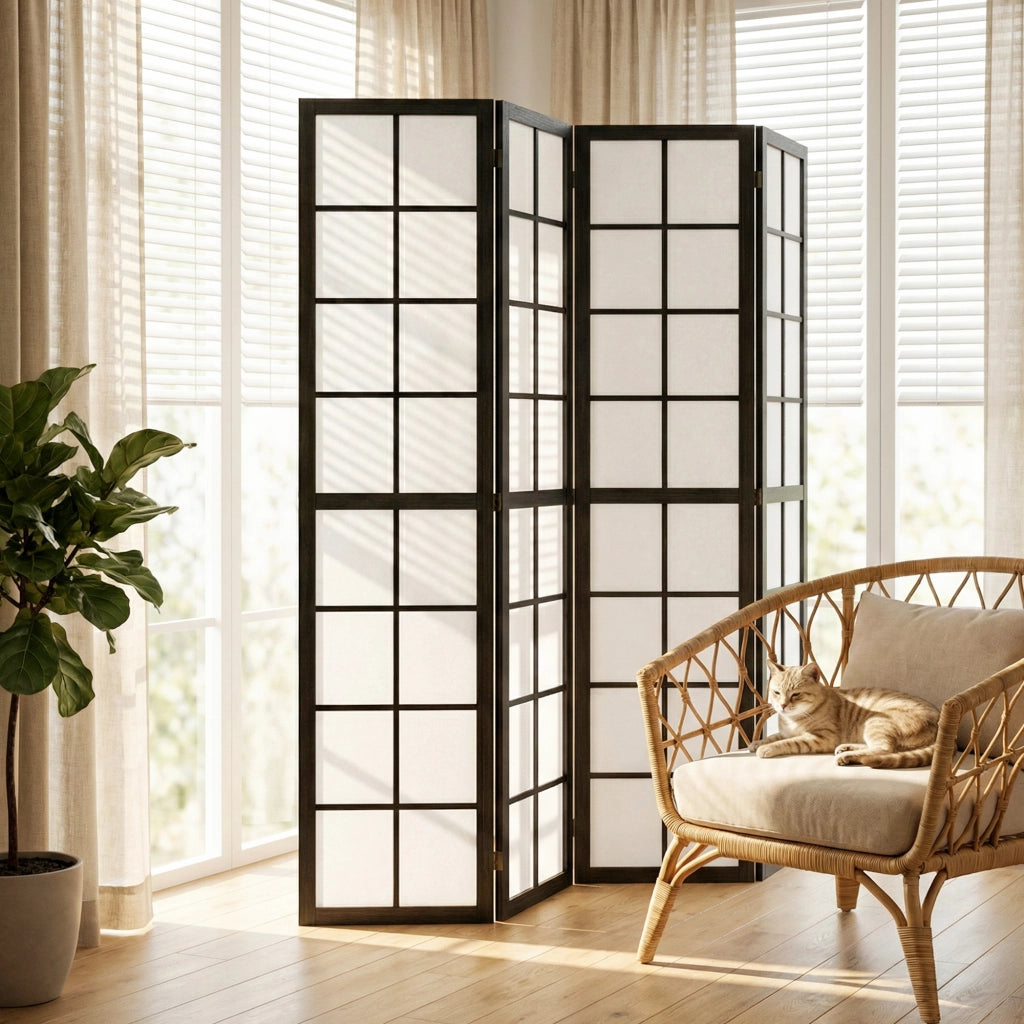 Paravento pieghevole 4 ante ¨C Minimal ¨C nero 160x170 cm