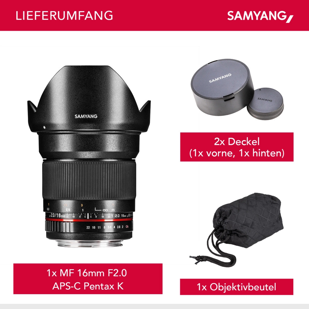 SAMYANG Obiettivo 16 mm F2.0 per attacco Pentax K nero