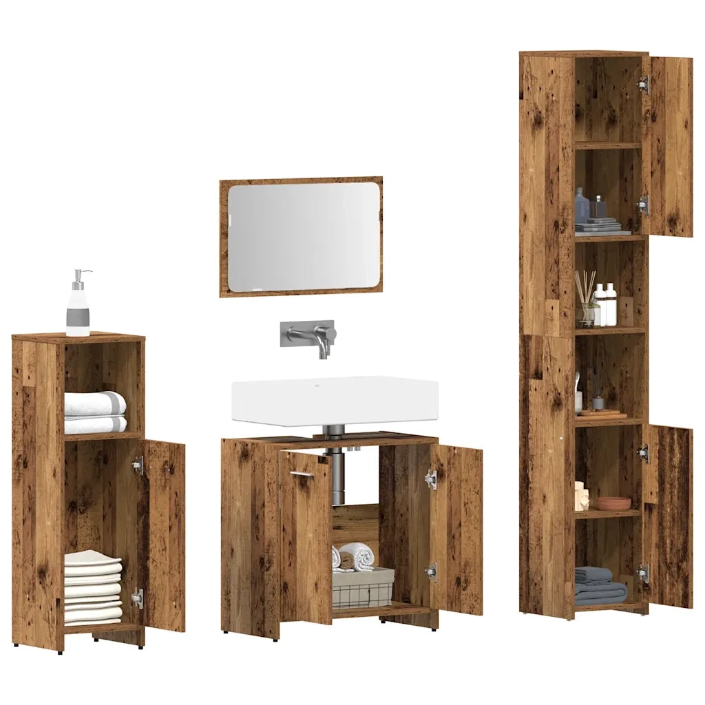 Set Mobili da Bagno | Armadio da bagno 4 pz Legno Antico in Legno Multistrato