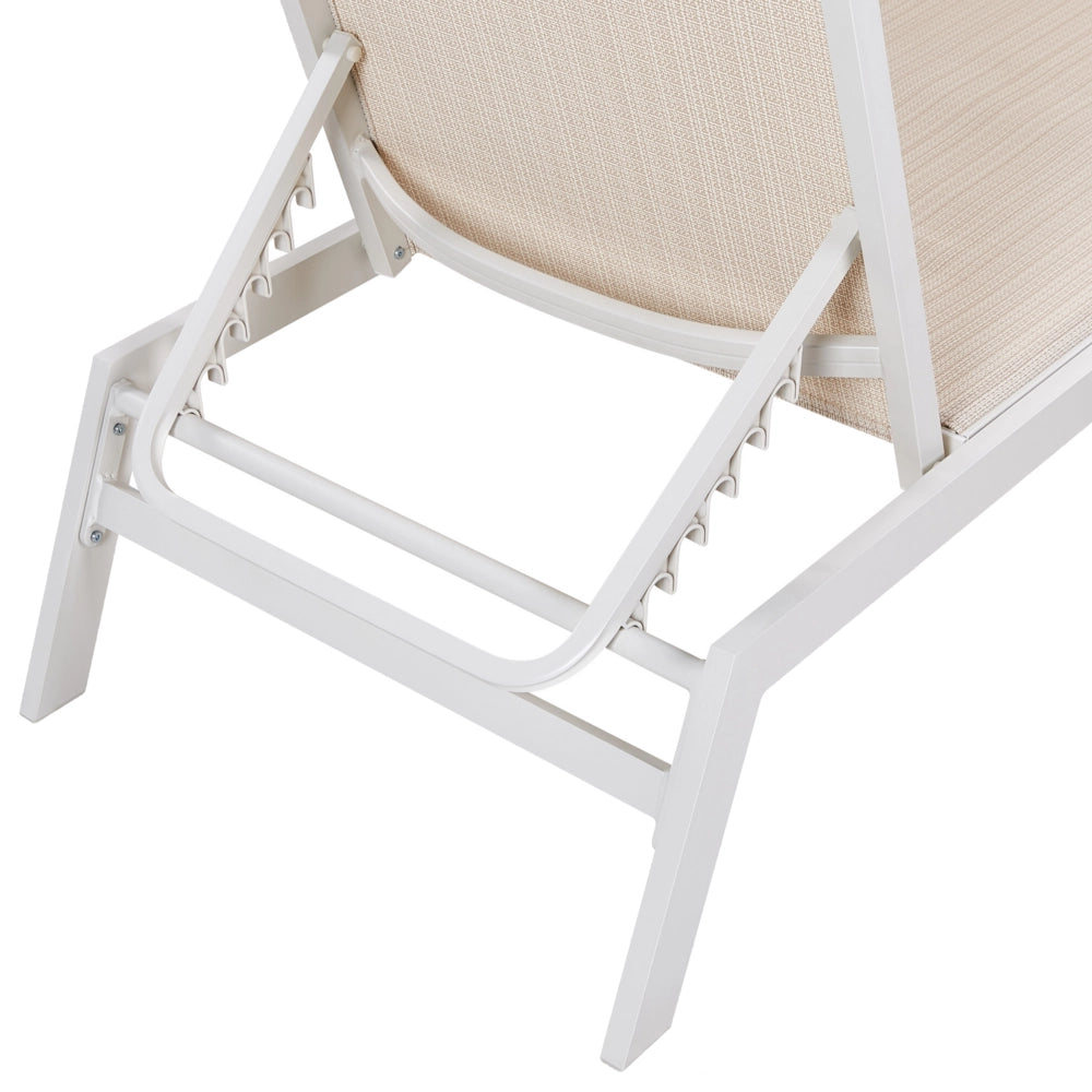 Lettino prendisole beige cuscino poggiatesta struttura in alluminio bianco reclinabile giardino esterno