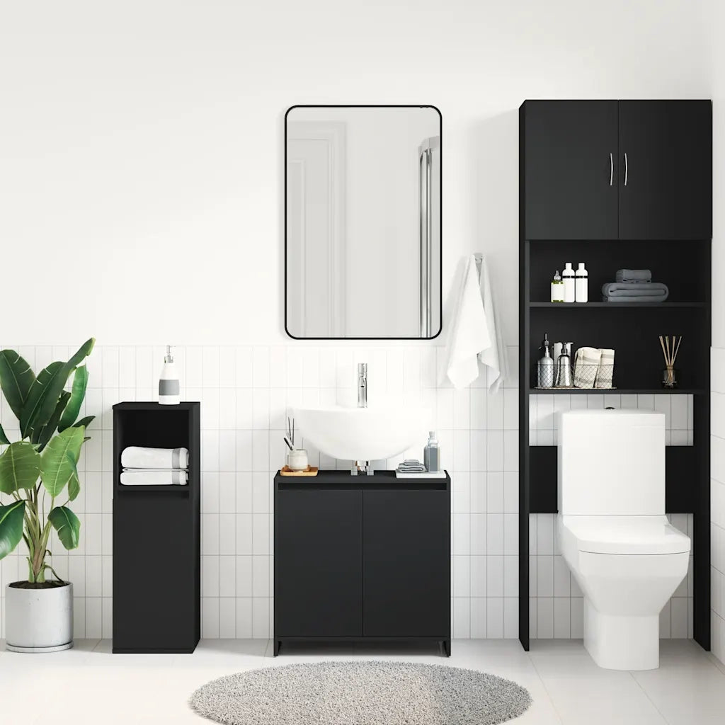 Mobile da Bagno | Armadio da bagno Nero 60x33x61 cm in Legno Multistrato