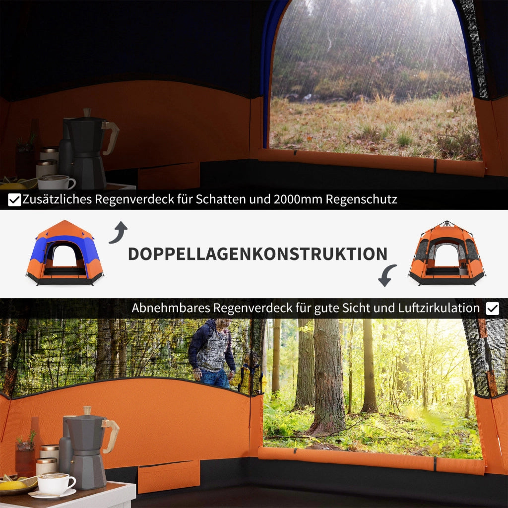 Tenda da Campeggio Pop-Up Istantanea ¨C Xylo ¨C 4 Persone Impermeabile Esagonale Arancione