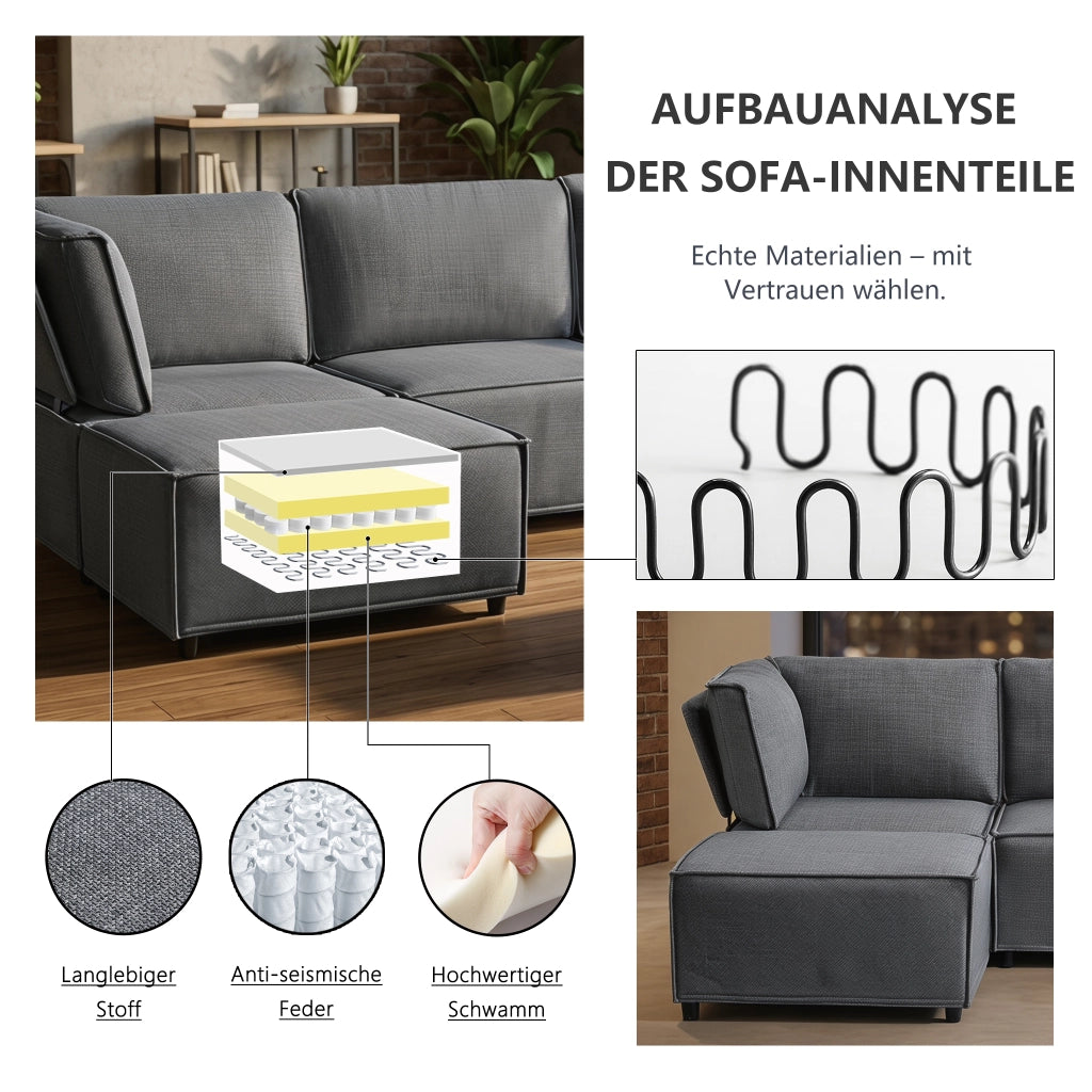 Divano modulare convertibile con seduta confortevole e struttura stabile in tessuto grigio scuro 238 × 154 × 75 cm