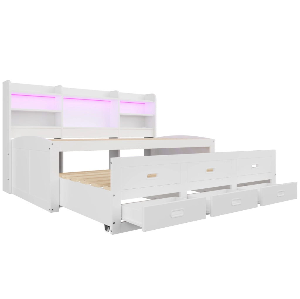 Letto da giorno estraibile ULEVR 90x200 cm con LED, 3 cassetti, USB e Type-C, bianco