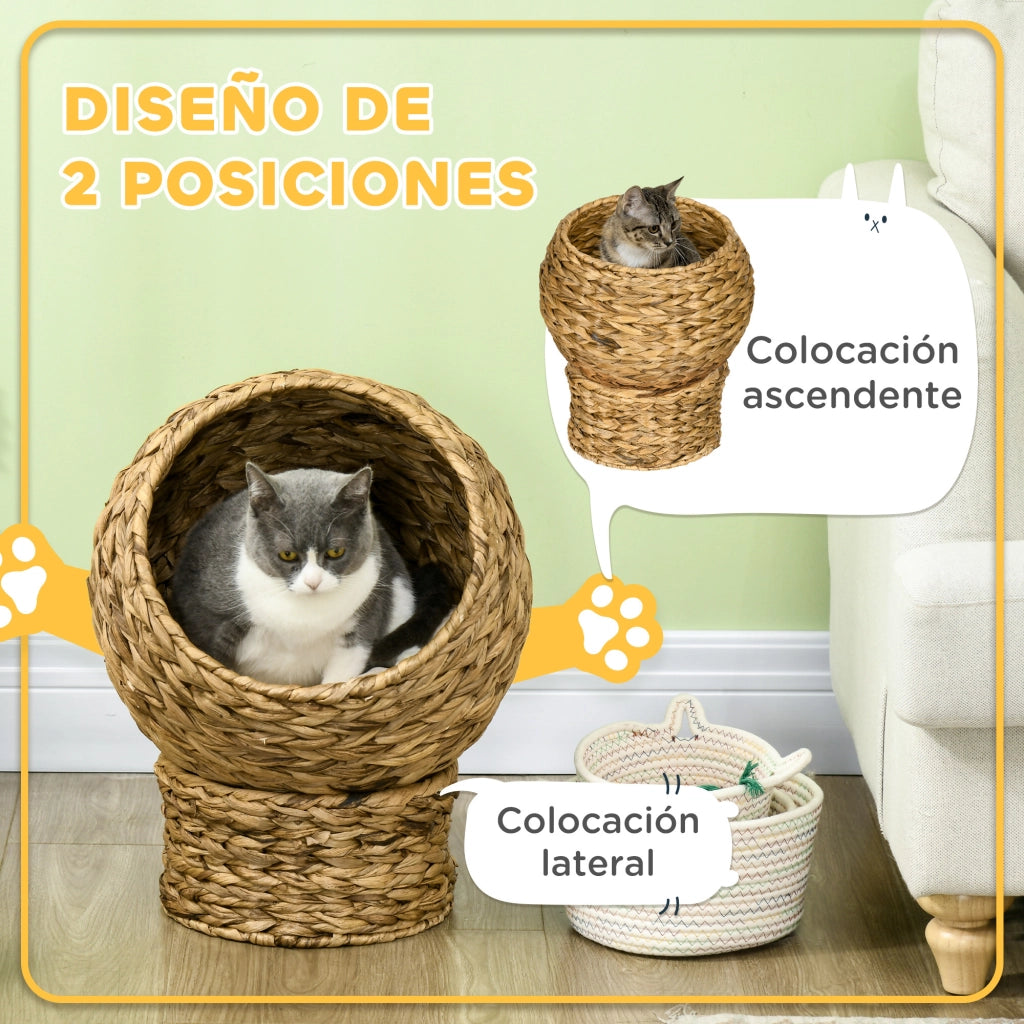 Cuccia per Gatti in Vimini ¨C Xylo ¨C Beige e Marrone con Cuscino Rimovibile 40x37x51 cm