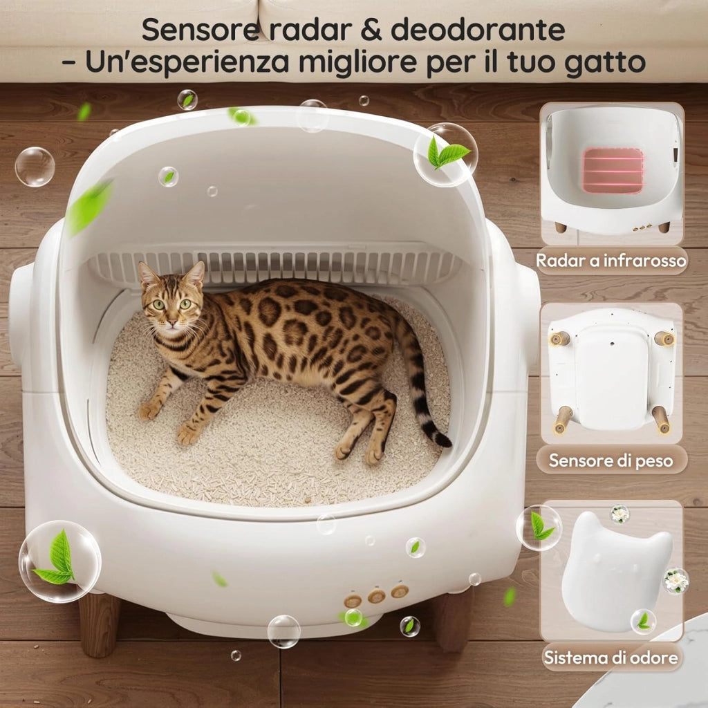 Lettiera Gatto Autopulente, Controllo tramite APP, Aperta Lettiera Automatica Gatto, XXL, per Gatti fino a 15 kg, Autopulizia per 15 Giorni, Adatta per Famiglie con Più Gatti