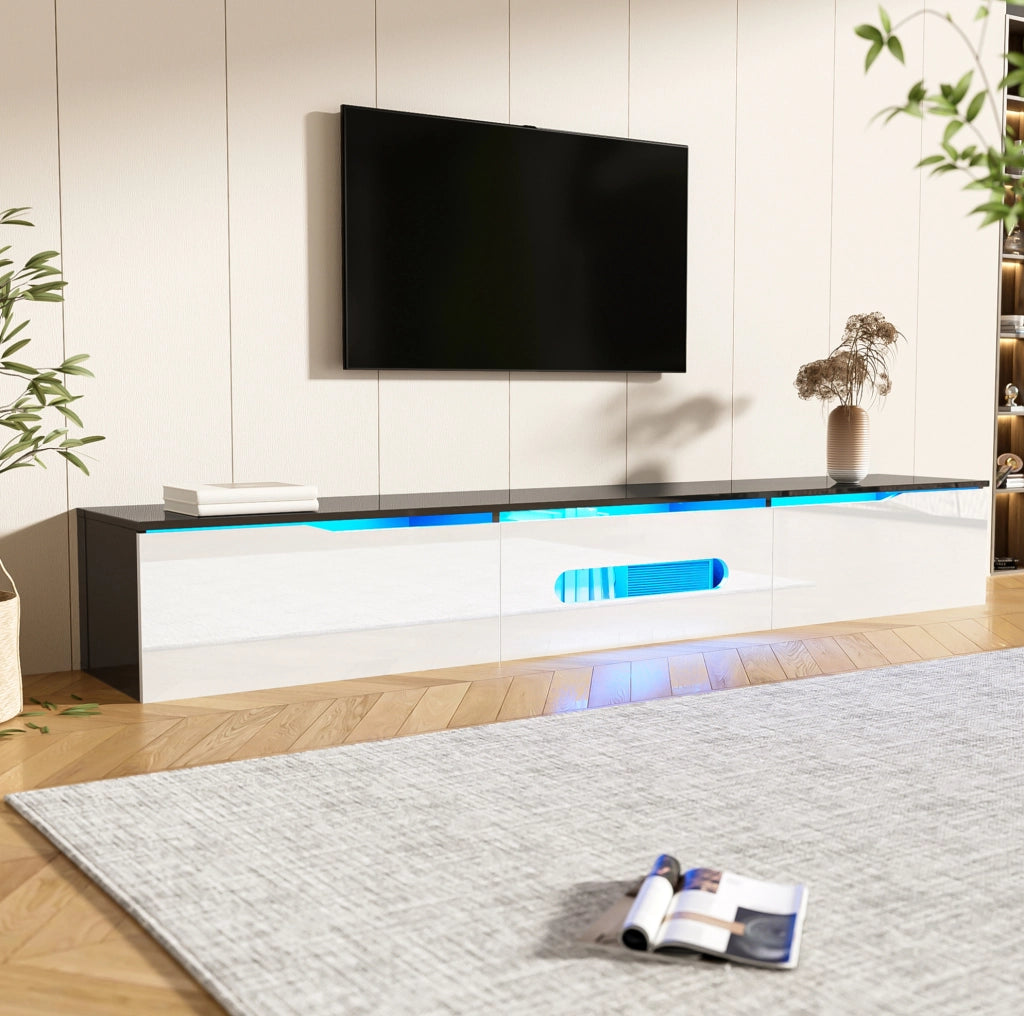 MOBILE TV 180x35x30 cm Nero/Bianco in MDF e Truciolare con LED e 3 Ante
