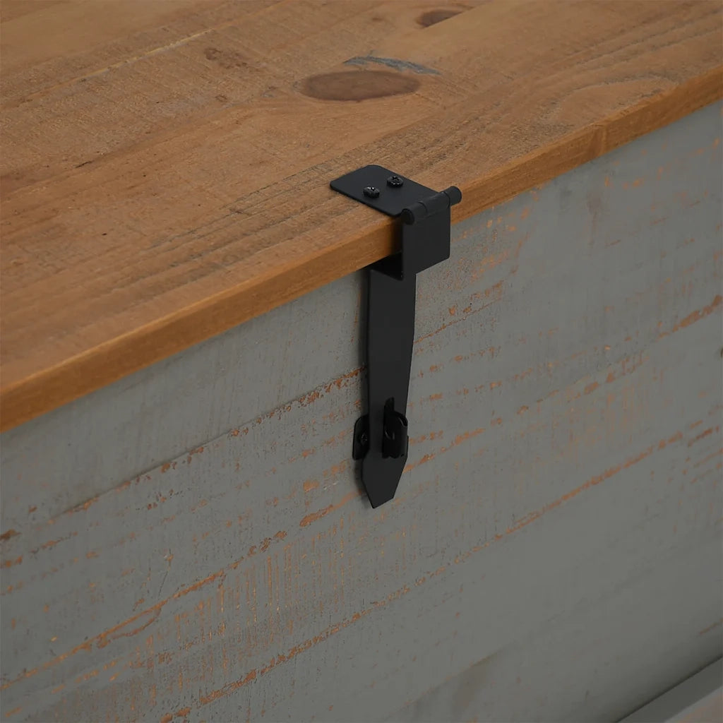 Cassapanca-Baule-Armadietto contenitore HALDEN Grigio 91x48x47 cm in Legno Massello di Pino