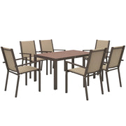 Set da Giardino 7 Pezzi con Tavolo Rettangolare e 6 Sedie Impilabili ¨C Xylo ¨C Plastica Kaki e Marrone